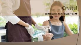  Presentation with hand hygiene - Cool new presentation theme with panorama-of-waitress-push-alcohol backdrop and a coral colored foreground
