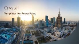  Presentation with architecture city - Beautiful presentation design featuring panorama-of-warsaw-city-center backdrop and a cream colored foreground