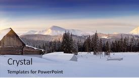  Presentation with house snow mountain - Amazing slide set having steel iron rod heavy metal backdrop and a gray colored foreground