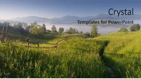  Presentation with sunny doll - Cool new slide set with panorama on a sunny morning backdrop and a seafoam green colored foreground