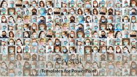  Presentation with people face adults - Colorful presentation design enhanced with panorama-portrait-collage-of-people backdrop and a light gray colored foreground