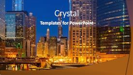  Presentation with city chicago - Presentation theme consisting of sunset night in chicago illinois background and a ocean colored foreground