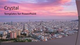  Presentation with city - PPT layouts enhanced with panorama view of barcelona city background and a coral colored foreground