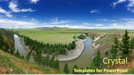  Presentation with river valley - PPT layouts with panorama-view-of-valley background and a tawny brown colored foreground