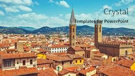  Presentation with town hall - Presentation having panorama-view-to-tiled-roofs background and a light blue colored foreground