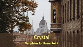  Presentation with danube - Slide deck with panorama-with-building-of-hungarian background and a tawny brown colored foreground