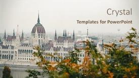  Presentation with danube - PPT theme having panorama-with-building-of-hungarian background and a sky blue colored foreground