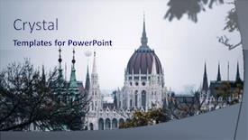 Presentation with danube - Slide deck having panorama-with-building-of-hungarian background and a sky blue colored foreground