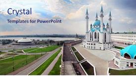  Presentation with famous moroccan koutoubia mosque minaret - Cool new PPT theme with panorama with kul sharif mosque backdrop and a lemonade colored foreground