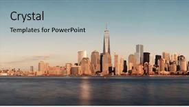  Presentation with new york city - Colorful slide deck enhanced with panorama with skyscrapers over hudson backdrop and a  colored foreground