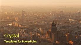  Presentation with stalin - Beautiful theme featuring panorama with stalin skyscrapers mid backdrop and a tawny brown colored foreground