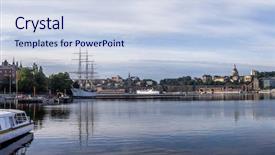  Presentation with stationary - Presentation theme featuring panorama with stationary tall ship background and a sky blue colored foreground