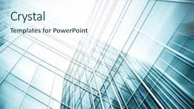  Presentation with highrise building - Cool new slide deck with panoramic and prospective wide angle view to steel light blue background of glass highrise building skyscraper commercial modern city of future business concept of successful industrial architecture backdrop and a sky blue colored foreground