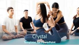  Presentation with coaching - Colorful slide deck enhanced with panoramic-asian-people-learning-yoga backdrop and a ocean colored foreground