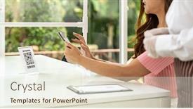  Presentation with contactless - Presentation having panoramic-asian-woman-customer-use background and a sky blue colored foreground