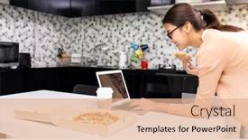  Presentation with food delivery - PPT layouts featuring panoramic-asian-woman-work background and a coral colored foreground