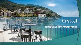  Presentation with panoramic - Colorful presentation enhanced with panoramic-balcony-view-on-sea backdrop and a teal colored foreground
