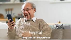  Presentation with communication family - Amazing slide deck having panoramic-happy-retirement-elderly-man backdrop and a coral colored foreground