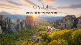  Presentation with sky sun - PPT layouts enhanced with panoramic-landscape-of-meteora-greece background and a lemonade colored foreground