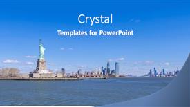  Presentation with new york state - Cool new PPT layouts with panoramic-landscape-of-statue backdrop and a cobalt blue colored foreground