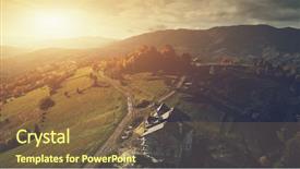  Presentation with rural tourism concept - Presentation theme featuring panoramic mountain orange sunset countryside background and a tawny brown colored foreground