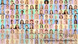 Presentation with generations - Presentation theme with panoramic-portrait-collage-of-women background and a coral colored foreground