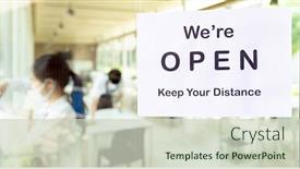  Presentation with normal - PPT layouts having panoramic-reopening-restaurant-signage background and a soft green colored foreground