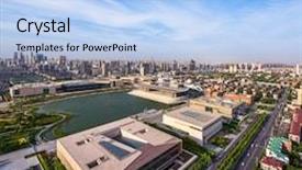  Presentation with buildings - Presentation theme consisting of panoramic-skyline-and-modern-buildings background and a light blue colored foreground