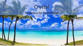  Presentation with turquoise - Cool new PPT layouts with panoramic trees - idyllic tropical scene with palmt-rees backdrop and a light blue colored foreground
