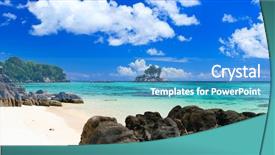  Presentation with footprints and sand beach - Slides with panoramic trees - panorama of perfect white sand background and a teal colored foreground