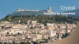 Presentation with panoramic - Presentation theme with panoramic-view-assisi-medieval-town background and a teal colored foreground