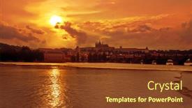  Presentation with beautiful golf courses - Slides consisting of panoramic view at beautiful golden sunset over the prague castle czech republic background and a tawny brown colored foreground