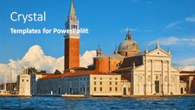  Presentation with venice - Presentation design consisting of panoramic-view-at-island background and a teal colored foreground