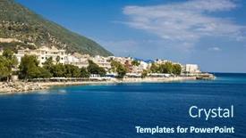  Presentation with panoramic - Presentation theme consisting of panoramic-view-from-sea-site background and a ocean colored foreground