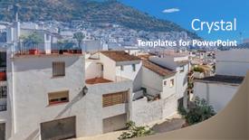  Presentation with mountain view - Beautiful presentation theme featuring panoramic-view-of-a-mountain backdrop and a teal colored foreground