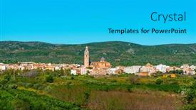  Presentation with community - Presentation design consisting of panoramic-view-of-alcala-de background and a cyan colored foreground