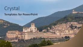  Presentation with panoramic - Beautiful theme featuring panoramic-view-of-assisi-old backdrop and a light blue colored foreground