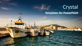  Presentation with boats - Amazing presentation theme having panoramic-view-of-boats-clear backdrop and a ocean colored foreground