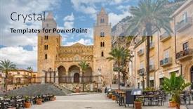  Presentation with panoramic - Amazing PPT theme having panoramic-view-of-cathedral-basilica backdrop and a light blue colored foreground