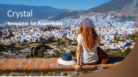  Presentation with panoramic - Presentation design having panoramic-view-of-city-landscape background and a teal colored foreground