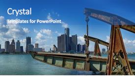  Presentation with detroit - Audience pleasing presentation theme consisting of panoramic view of detroit city backdrop and a teal colored foreground