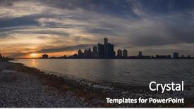  Presentation with detroit - Colorful PPT theme enhanced with panoramic view of detroit skyline backdrop and a dark gray colored foreground