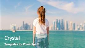  Presentation with panoramic - Presentation enhanced with panoramic view of doha qatar background and a teal colored foreground