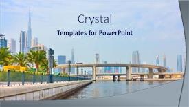  Presentation with dubai - Slide deck consisting of panoramic-view-of-dubai-creek background and a sky blue colored foreground