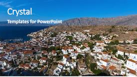  Presentation with panoramic - Cool new presentation theme with panoramic-view-of-hydra-island backdrop and a teal colored foreground