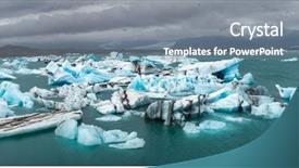  Presentation with iceberg - Presentation design enhanced with panoramic view of melting icebergs background and a gray colored foreground