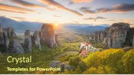  Presentation with sky sun - PPT theme featuring panoramic-view-of-meteora-greece background and a tawny brown colored foreground