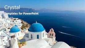  Presentation with panoramic - Slide deck enhanced with panoramic-view-of-oia-town background and a teal colored foreground