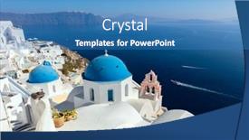  Presentation with santorini - Colorful presentation theme enhanced with panoramic-view-of-oia-town backdrop and a teal colored foreground