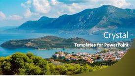  Presentation with panoramic - Presentation theme featuring panoramic-view-of-palaia-epidavros background and a teal colored foreground
